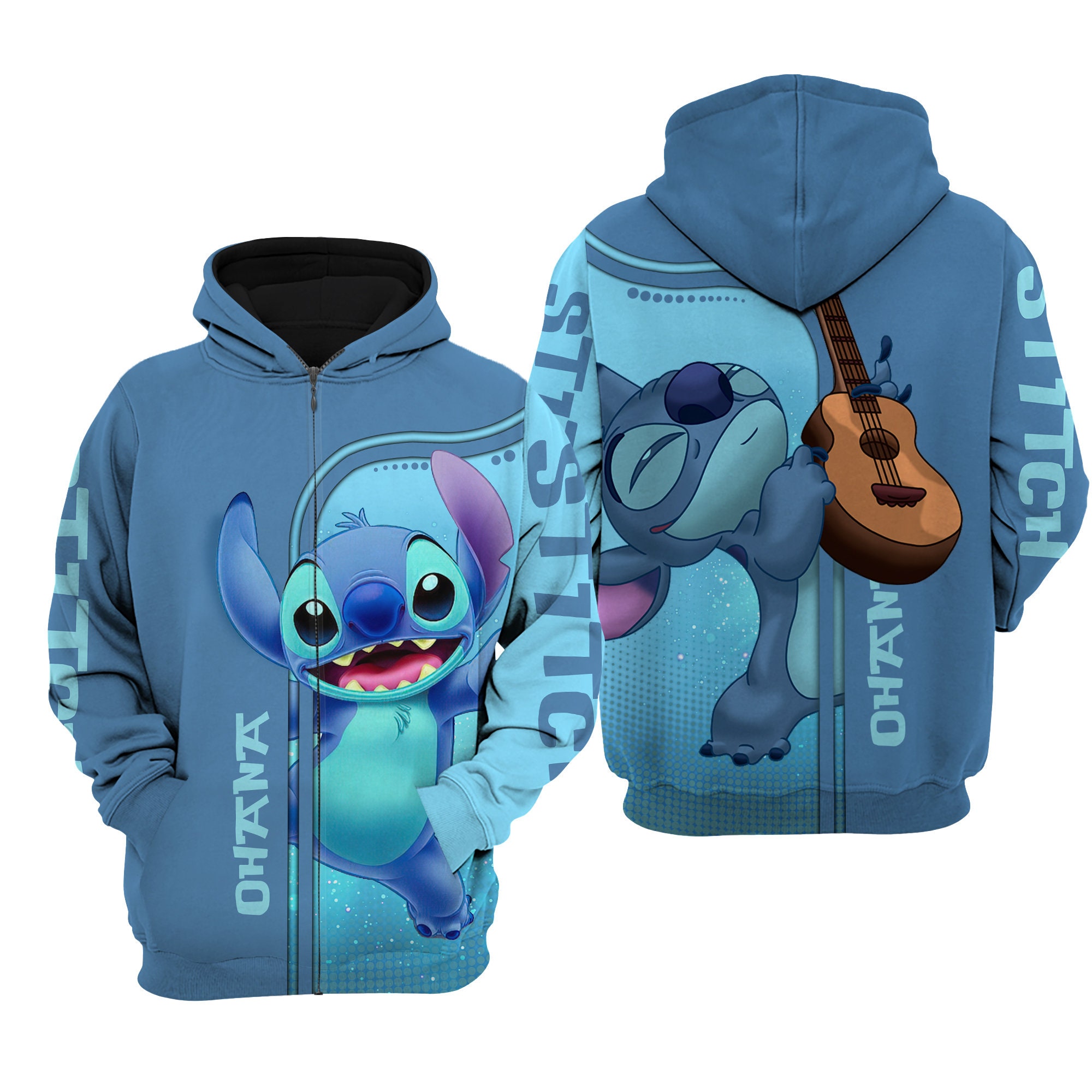 Discover Cute Stitch Hoodie | Stitch Ohana Disney 3D Hoodie