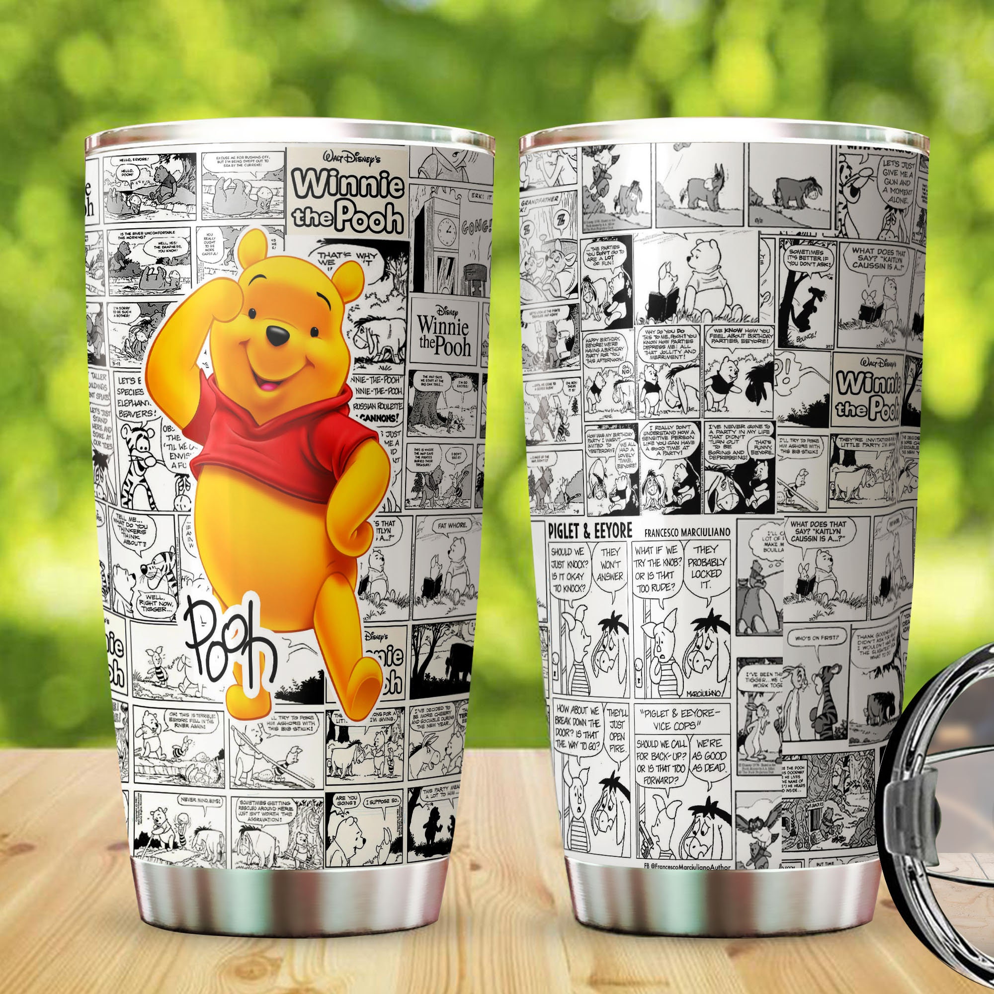 Pooh Bear Comic Pattern Tumbler, Pooh Disney Graphic Cartoon Stainless Steel Tumbler