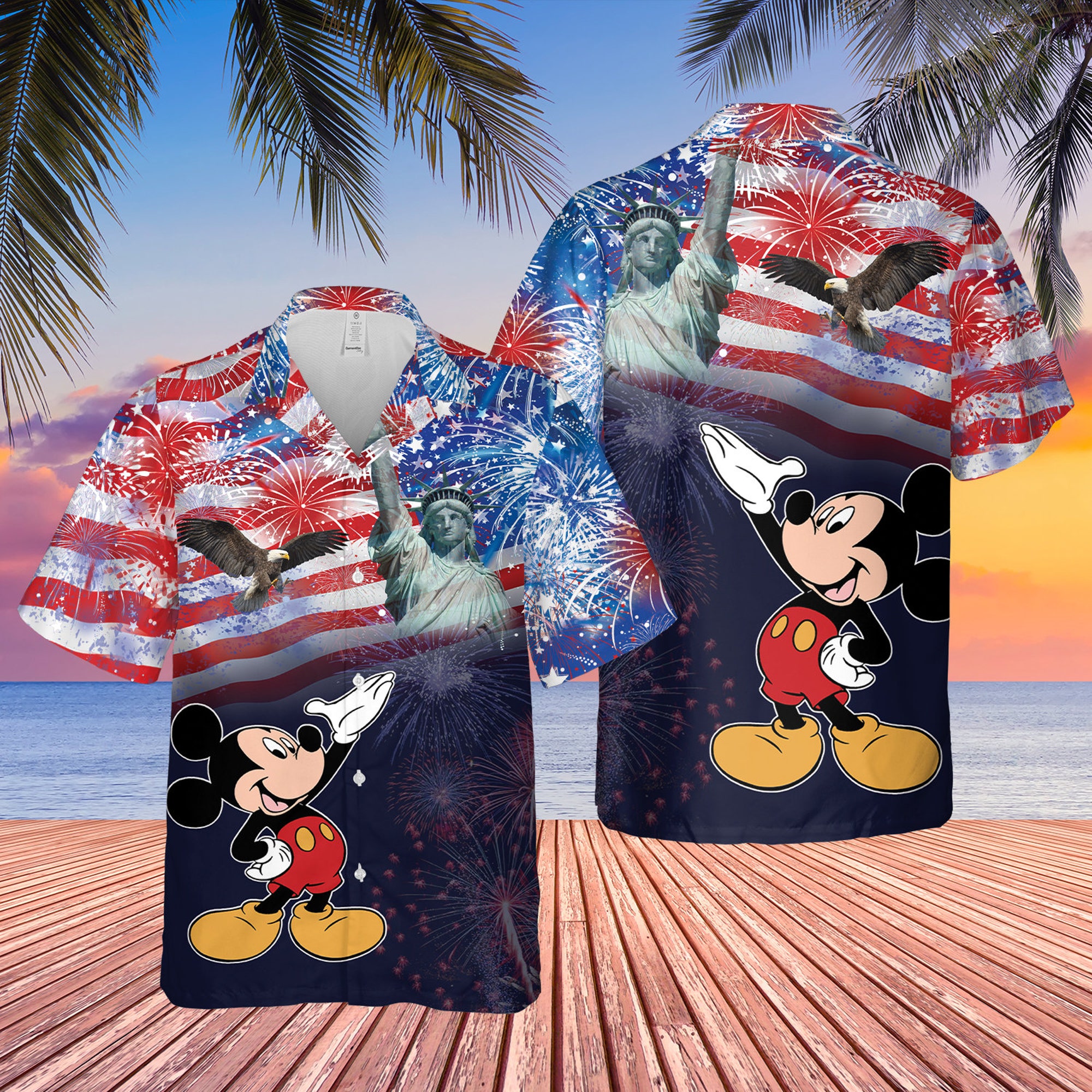 Mickey Mouse US Flag Feuerwerk Hawaiian Shirt Mickey Mouse US Flag Feuerwerk Hawaiian Shirt