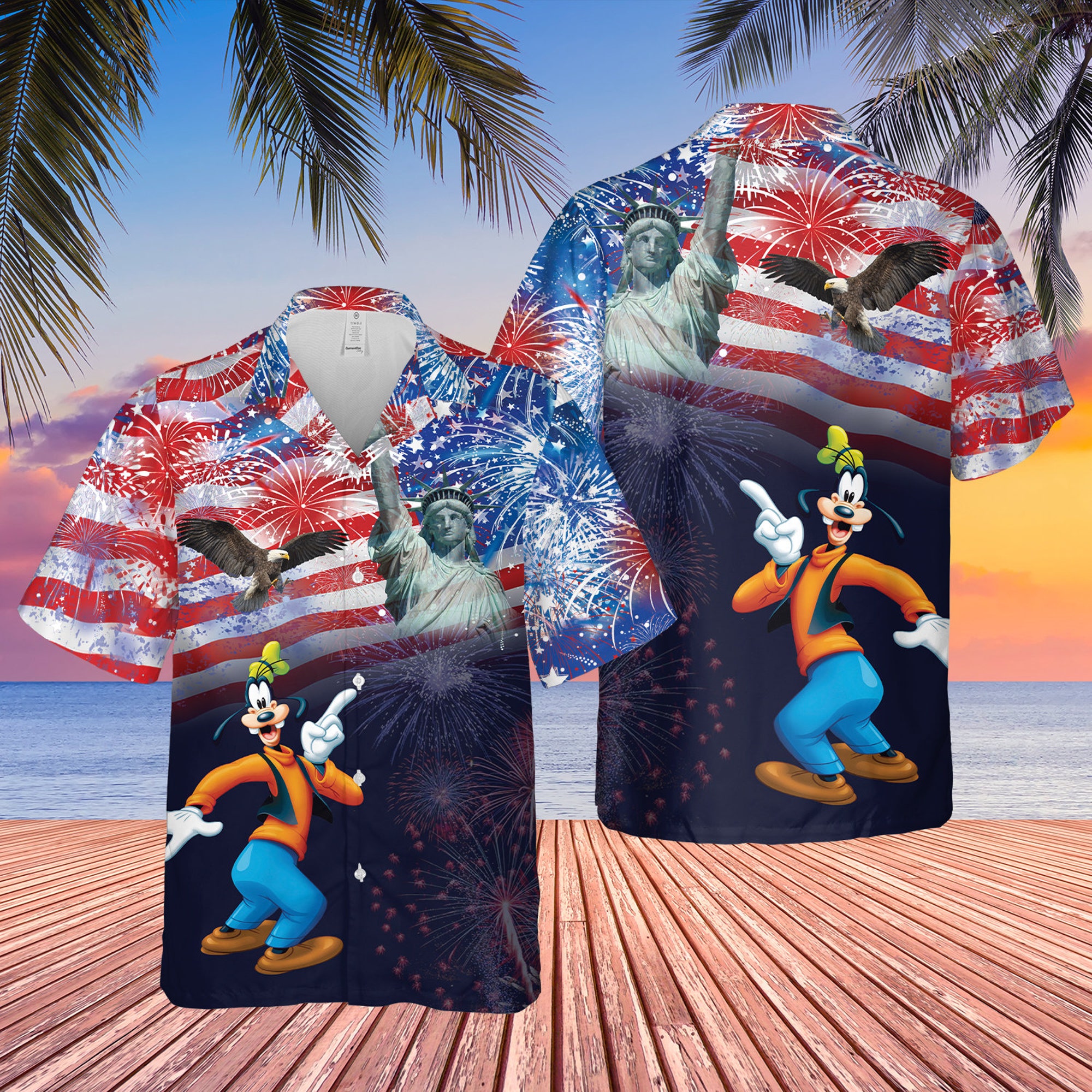 Goofy US Flag Firework Hawaiian Shirt Goofy US Flag Firework Hawaiian Shirt
