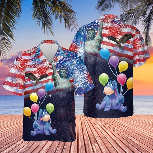 Eeyore Donkey Disney US Flag firework Hawaiian shirt 4th July Patriot Day Hawaii shirt