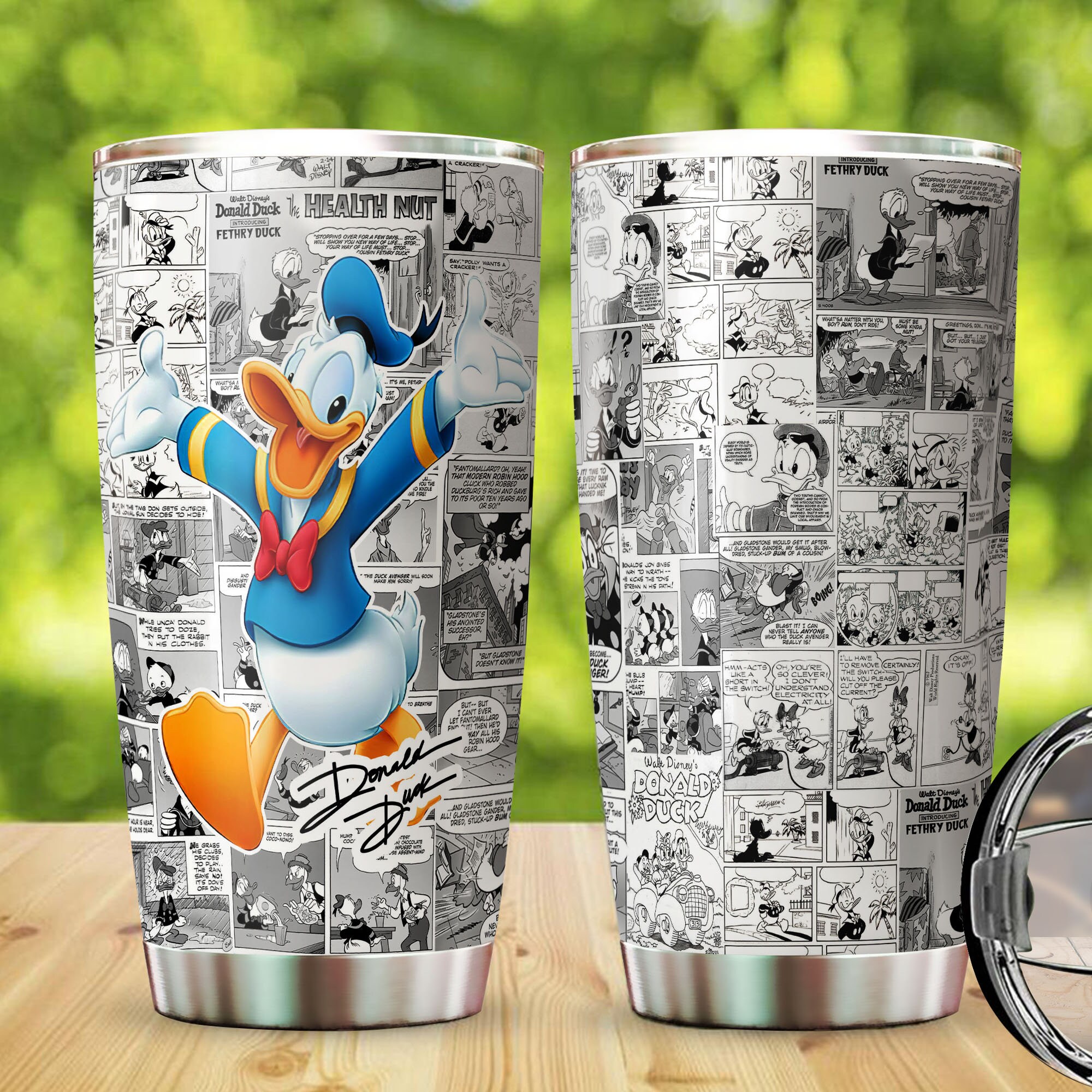 Discover Donald Duck Comic Pattern Tumbler, Donald Duck Disney Graphic Cartoon Stainless Steel Tumbler