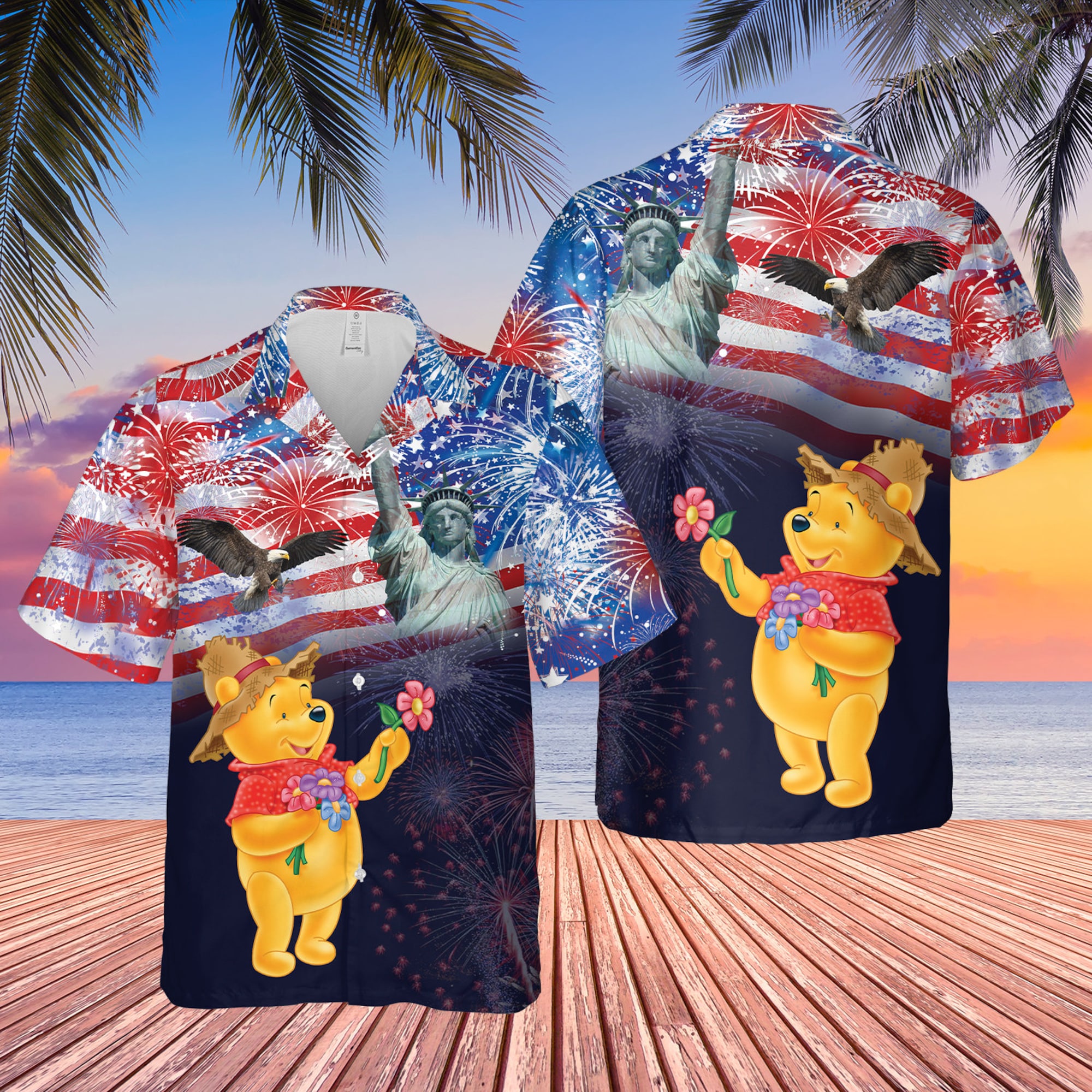 Pooh 4. Juli US Flag Hawaiian Shirts Pooh 4. Juli US Flag Hawaiian Shirts
