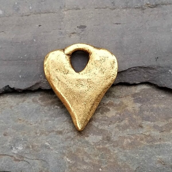 Hammered Gold Heart Charm N22,hammered heart charm,matte gold heart,rustic heart charm,small heart charm,puffed heart charm,gold heart charm