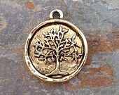 Tree of Life Coin Pendant Charm Gold Pewter N28,tree of life pendant,tree of life charm,tree of life coin,gold tree of life,gold coin charm
