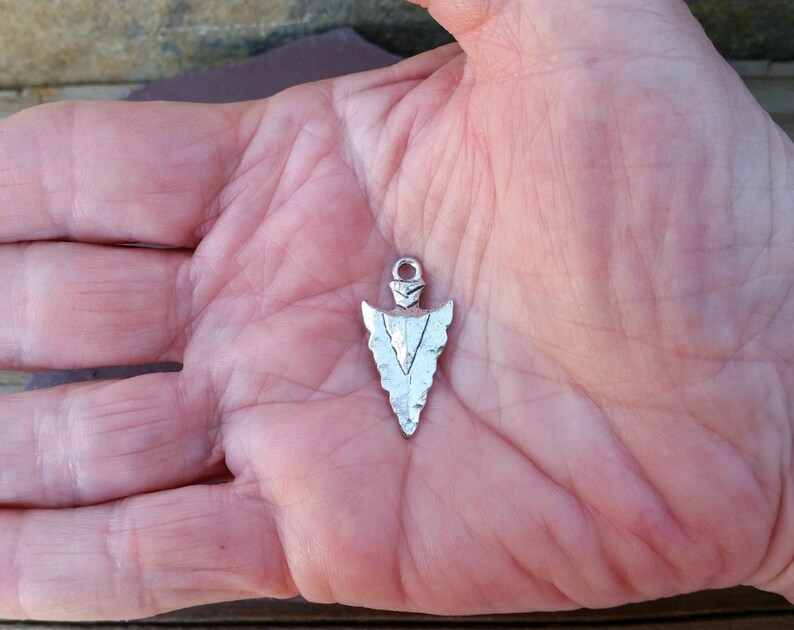 arrowhead charm,arrowhead pendant,native charm,southwest charm Silver Arrowhead Charm Hammered Pewter Bohemian Antique Rustic C-101