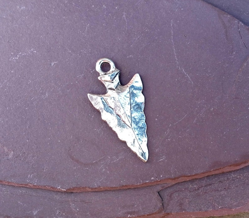 arrowhead charm,arrowhead pendant,native charm,southwest charm Silver Arrowhead Charm Hammered Pewter Bohemian Antique Rustic C-101