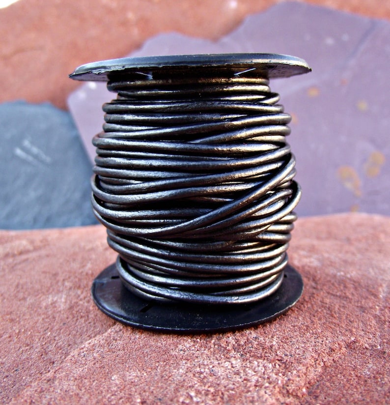 8 ft Coil Gunmetal Leather Cord 1.5mm Metallic Round LC13,leather for wraps,gunmetal cord,gunmetal leather,silver leather cord,metallic cord