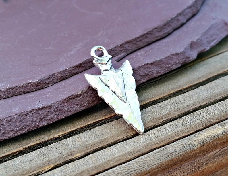 arrowhead charm,arrowhead pendant,native charm,southwest charm Silver Arrowhead Charm Hammered Pewter Bohemian Antique Rustic C-101