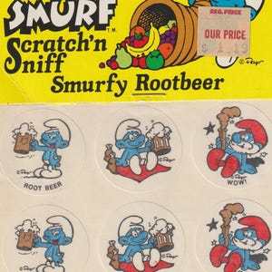 Vintage Smurf Scratch & Sniff Stickers Smurfy ROOTBEER