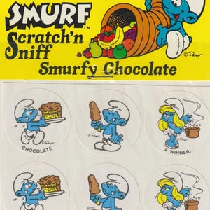 Vintage Smurf Scratch & Sniff Stickers Smurfy CHOCOLATE