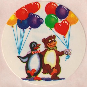 Vintage Lisa Frank Sticker Mod Penguin Bear Balloons