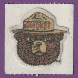 RARE Vintage Smokey The Bear Fuzzy Sticker Mod