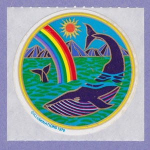 Pegatina de arcoíris con ballenas de iluminaciones vintage