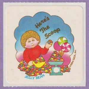 Vintage MATTE 1980s Cabbage Patch Kids Scratch & Sniff Sticker JELLY BEAN