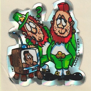 Vintage 1980s BJ  Prism Sticker February Leprechauns