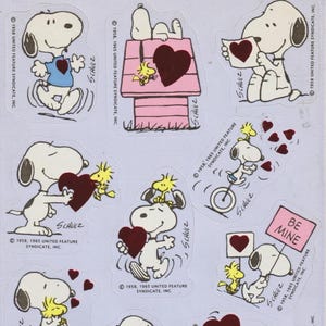 Vintage 1980s Hallmark PEANUTS Snoopy Sticker Sheet VALENTINES DAY