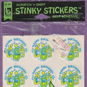 Vintage Trend Matte Scratch & Sniff Stinky Stickers  HAPPY BIRTHDAY