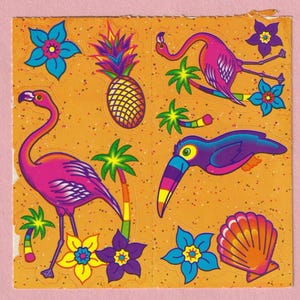 Vintage 1980s  Lisa Frank Stickers Flamingo Toucan
