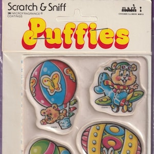 Vintage 1980 3M Mark 1 PUFFIES Scratch & Sniff Stickers HOT AIR Balloon