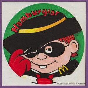 Vintage LARGE 1980s McDonalds Sticker HAMBURGLAR