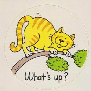 Vintage 1980s CURRENT Sticker WHAT&#39;S UP? Tabby Cat