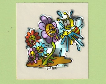Vintage 1980s BJ  Prism Sticker May Flowers Bumble Bee