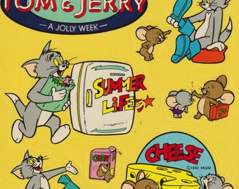 RARE feuille d'autocollants vintage Tom & Jerry n°3