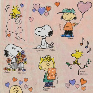 Vintage 1980s PEANUTS Sticker Sheet SNOOPY Valentines Day