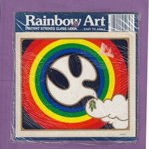 RARE Vintage 1980s Calcomanía Pegatina Paloma Paz Arco Iris