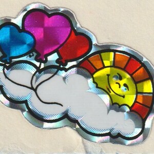 Vintage 1980s BJ  Prism Sticker Sunshine Clouds