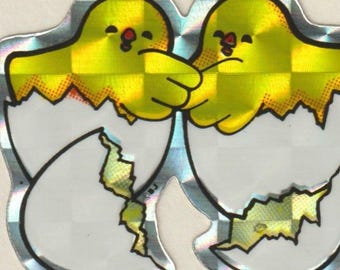 Vintage 1980s   Prism Sticker Hatching Chicks