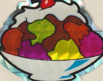 Vintage 1980s BJ  Prism Sticker Hot Fudge Sundae