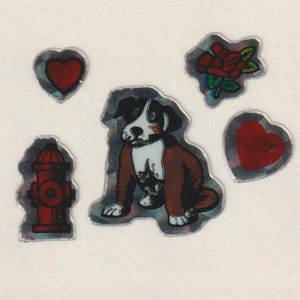 Vintage 1980s Prism Sticker Puppies Hearts
