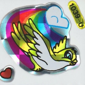 Vintage 1980s BJ  Prism Sticker Rainbow Bird Heart