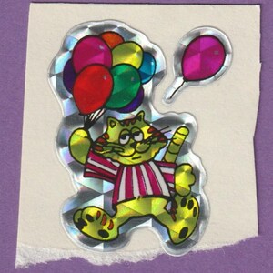 Vintage 1980s BJ  Prism Sticker Cat Balloons