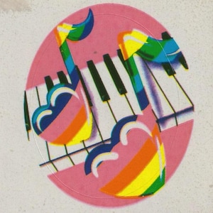 Autocollant vintage Lisa Frank Mod PIANO Notes COEURS
