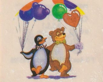 Vintage Lisa Frank Sticker Mod Penguin Bear Balloons