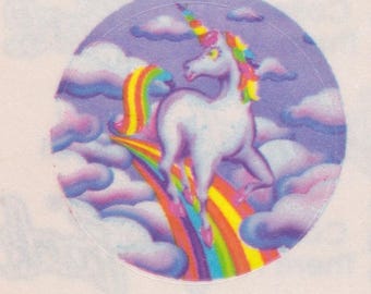 Pegatina vintage de Lisa Frank con diseño de unicornio arcoíris