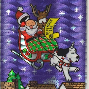 Vintage 1980s Prism Sticker Santa Sleigh DECEMBER