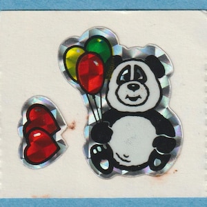 Vintage 1980s BJ  Prism Sticker Panda Rainbow Balloons