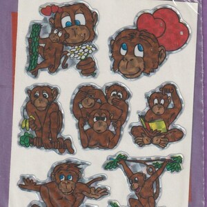 Vintage 1980 Glitters Monkey Prism Stickers SEALED