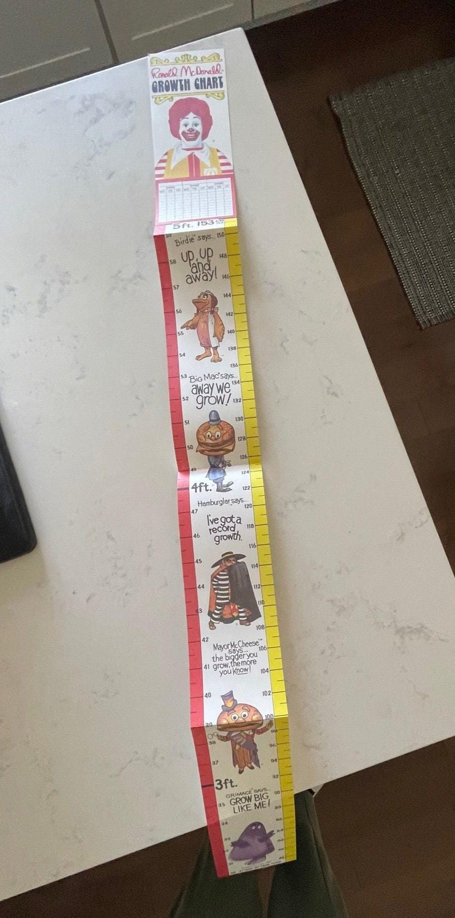 Vintage Mcdonalds 1981 Ronald Mcdonald Growth Chart MINT - Etsy