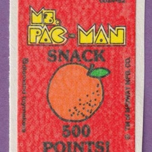 Adesivo vintage Ms. Pac Man Scratch and Sniff arancione SNACK