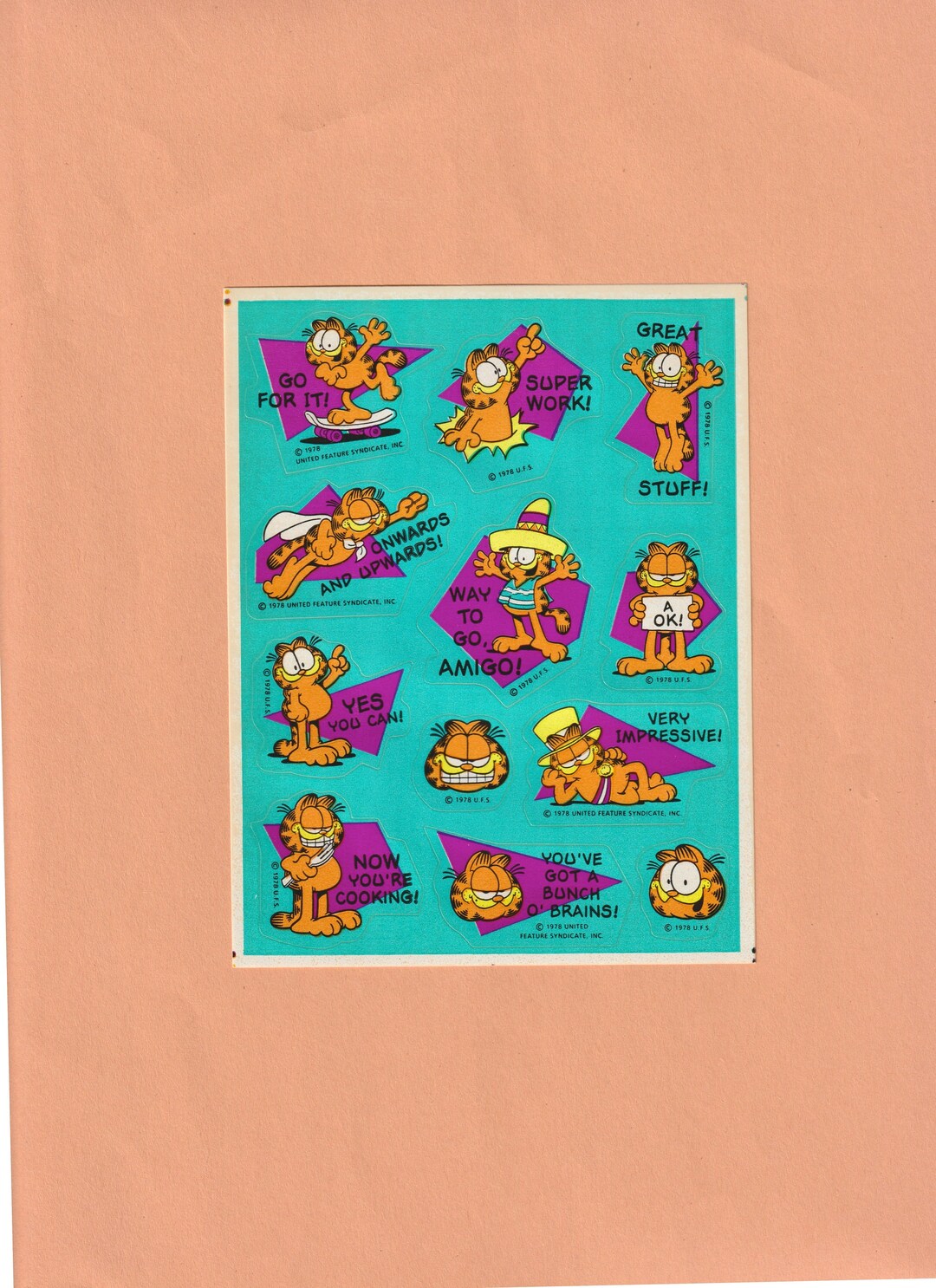 Vintage Garfield Sticker Sheet Jim Davis #7 - Etsy