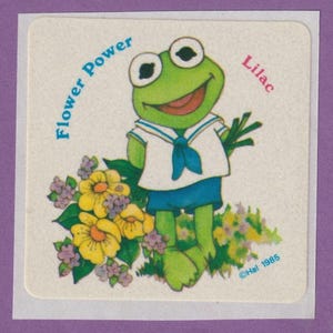 Vintage Muppet Babies KERMIT scratch & Sniff Sticker LILAC