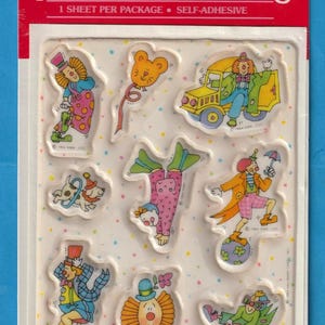 Pegatinas vintage de Hallmark con forma de payaso, rellenas de espuma y selladas