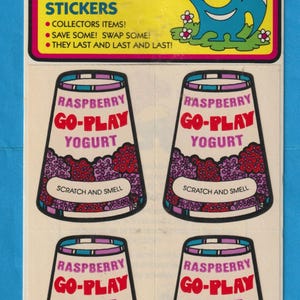 Lot de 8 autocollants vintage Mello Smellos à gratter et à renifler Sniffys YOGOURT HAMBEARGER