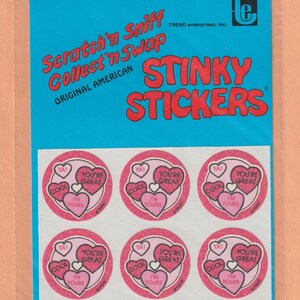 Stickers vintage tendance mats à gratter et à renifler dans leur emballage d'origine, coeurs de cerise