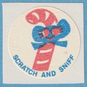 Autocollant vintage CTP 1977 à gratter et à renifler CANDY CANE